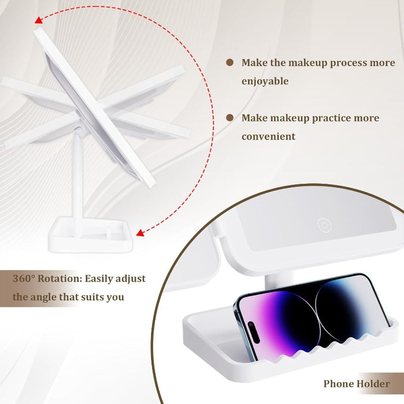 Tri-Fold LED Makeup Spejl