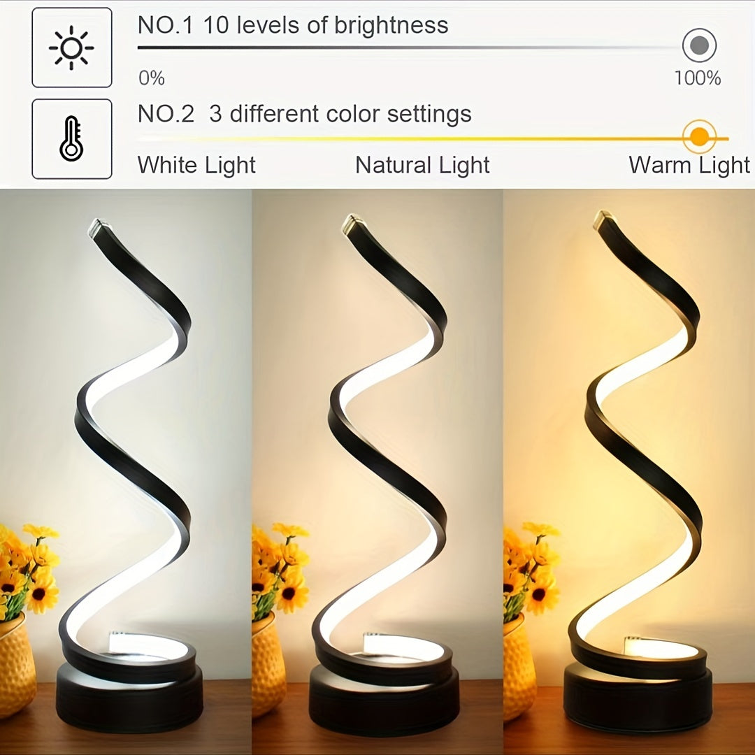 Moderne Spiral Bordlampe – Kreativ LED Skrivebordslampe med Blødt Varmt Lys, Perfekt til Soveværelse, Stue og Studieindretning