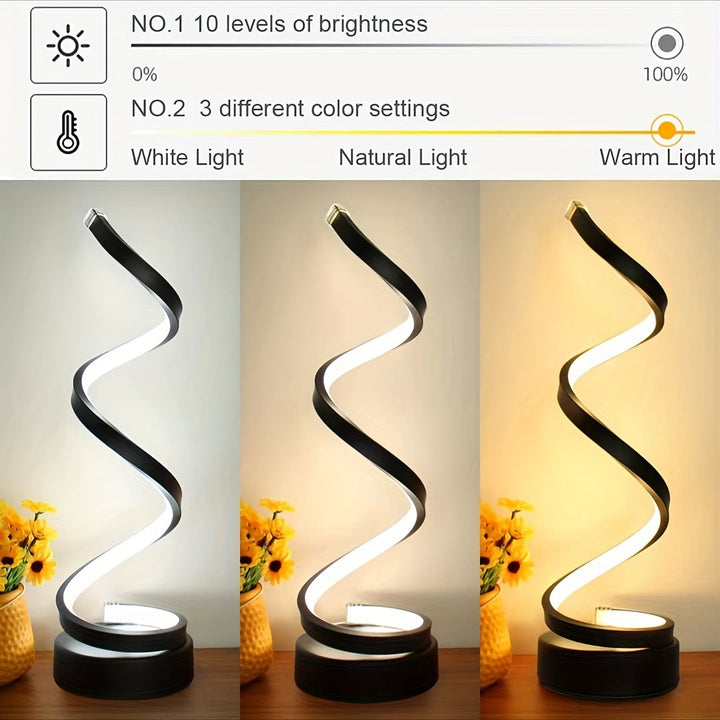 Moderne Spiral Bordlampe – Kreativ LED Skrivebordslampe med Blødt Varmt Lys, Perfekt til Soveværelse, Stue og Studieindretning