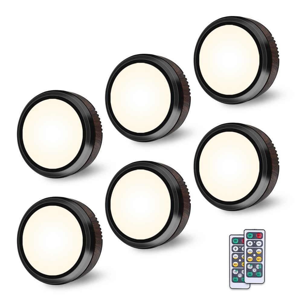 Leastyle Fjernbetjent Led Puck Lys, dæmpbart batteridrevet Under Skab Lys - 6 Pakke Naturlig Hvid