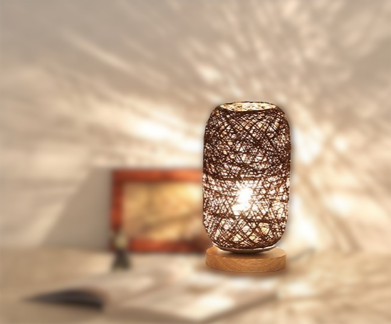 Bordlampe lavet af rattantræ