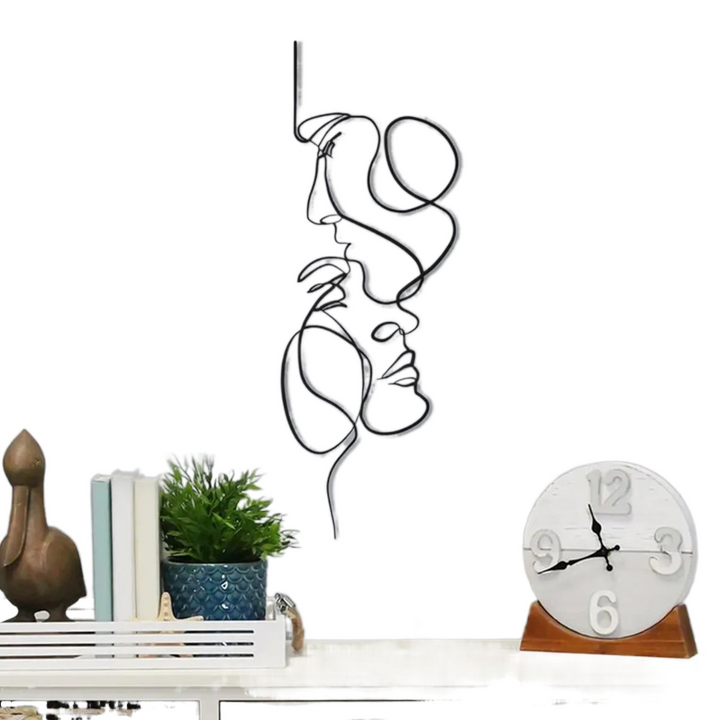 Sort Metal Vægkunst Vægdækning Abstrakt Jern Væskulptur Minimalistisk Ansigt Linje Hjem Deko Håndværk