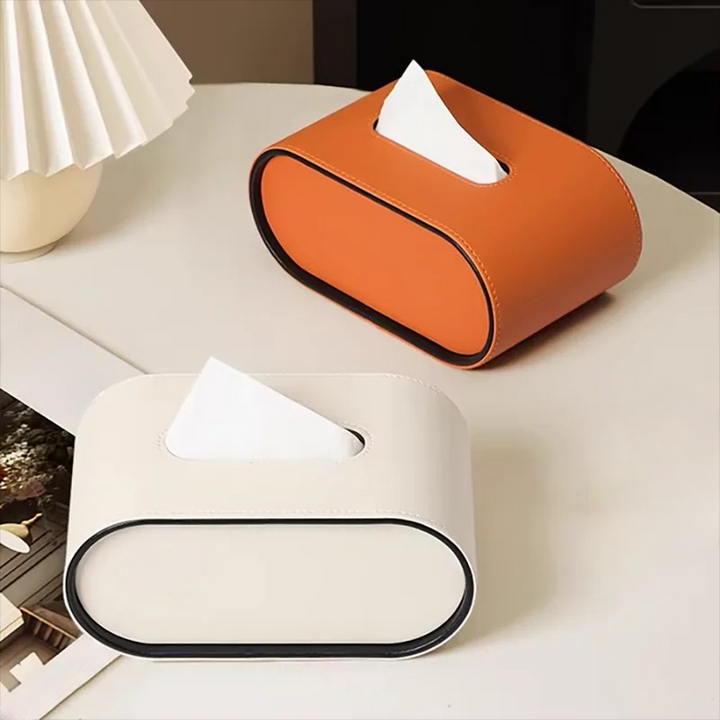 Vævsboks - Oval Elegance - Læderdesign - Funktionel &amp; Stilfuld