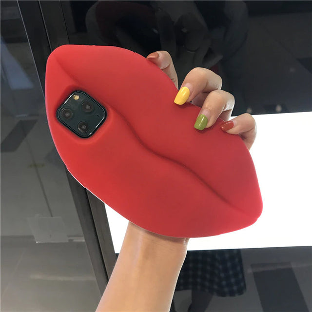 3D Store Røde Læbe Mund Kys Blød Silikone Skulder iPhone Covers