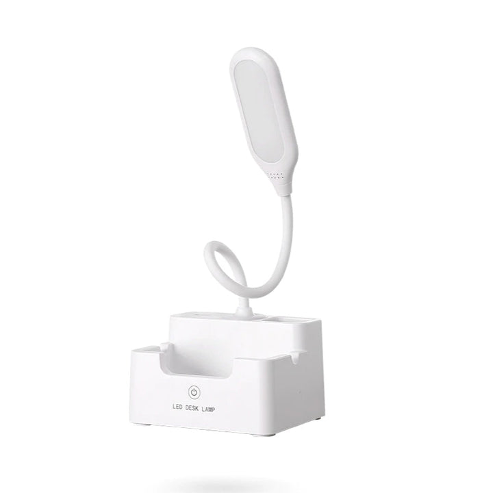 Skrivebordslampe med telefonholder