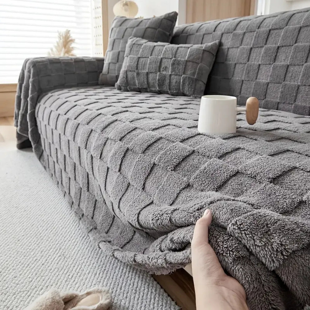 Rutet Blødt Fløjl Sofa Betræk