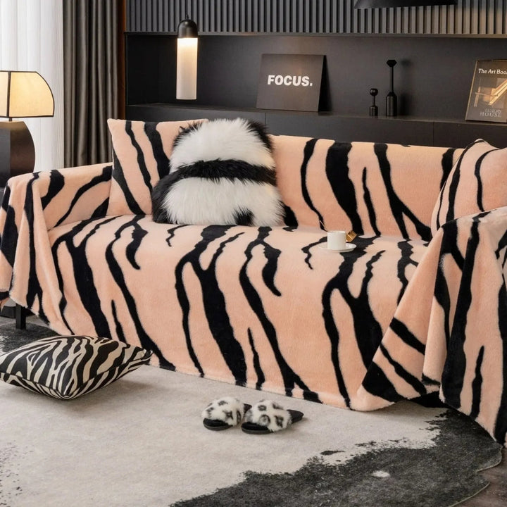 Vilde Striber Zebra Fleece Sofaovertræk