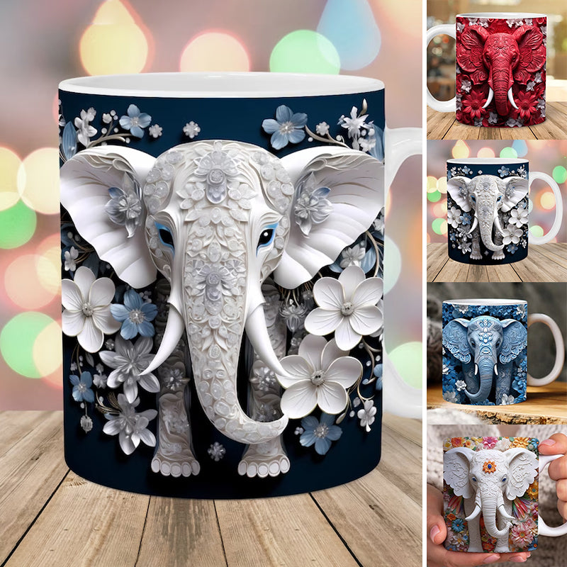 3D Elefant Blomster Krus