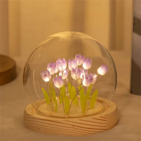 Håndlavet Kunstig Tulipan LED Nattelys Natbordlampe til Soveværelse og Gaveindretning