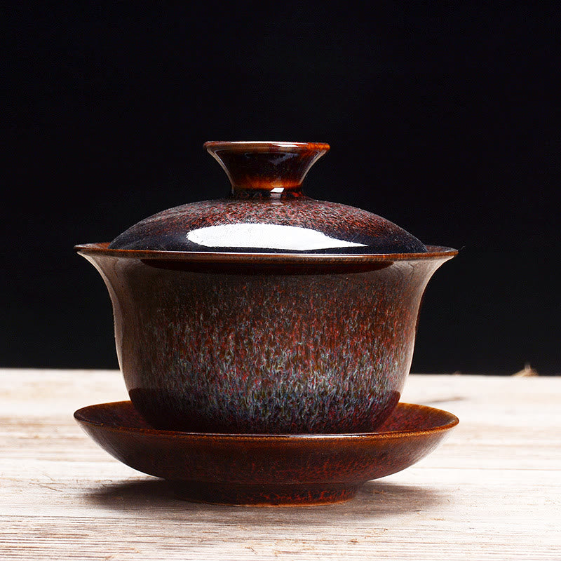 Vintage Keramisk Gaiwan Sancai Te Kop Te Kop og Underkop med Låg