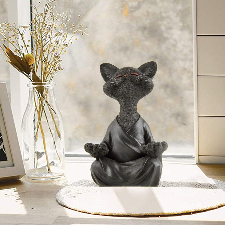 Legesyg Sort Buddha Kat Figur Meditation Yoga Samler Glad Kat Dekor Hjem Have Dekoration Have Ornament