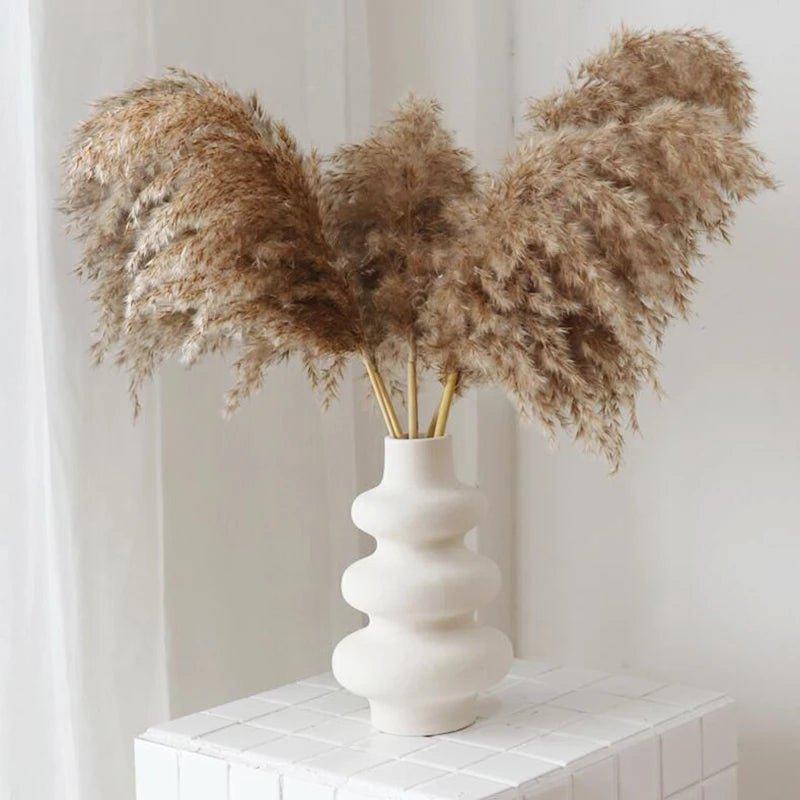 60 cm naturlig, ægte, brun-beige tørret pampasgræs buket │ fluffy fjer til moderne boho hjemmeindretning