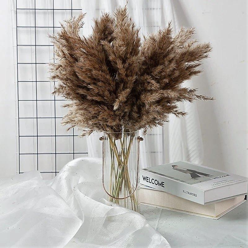 60 cm naturlig, ægte, brun-beige tørret pampasgræs buket │ fluffy fjer til moderne boho hjemmeindretning