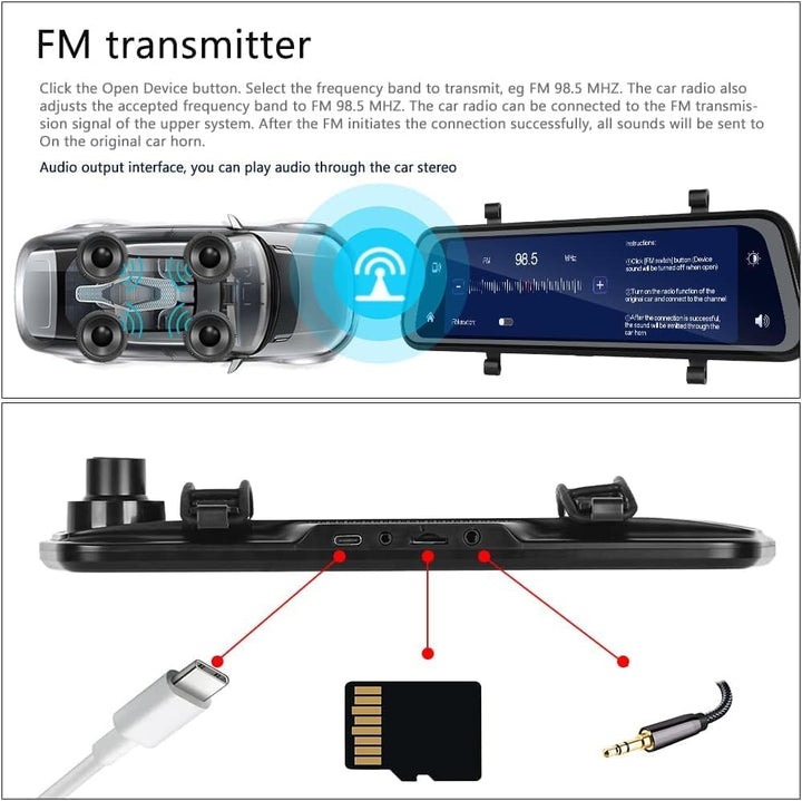VisionMirror Pro – Ultra HD Spejl Dash Cam med Trådløs CarPlay &amp; Android Auto