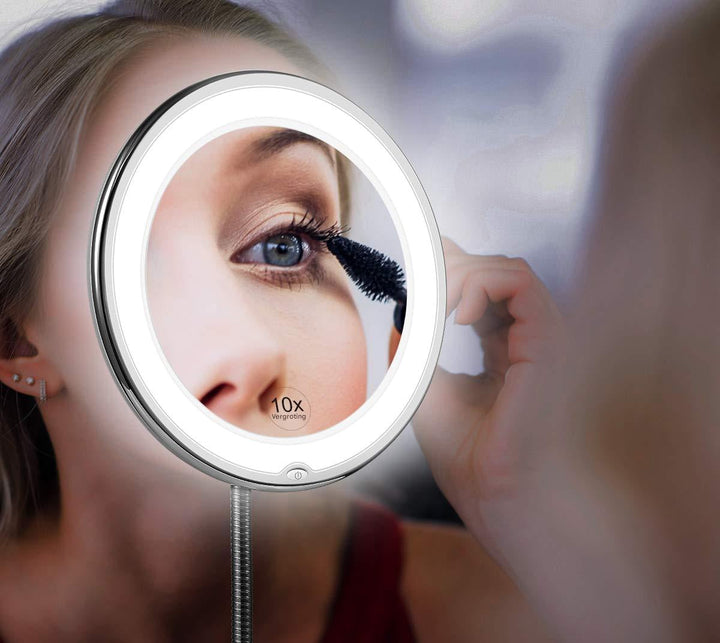 Claravue LED Forstørrelsesspejl med Fleksibel Gåsehalefod – 10x Forstørrelse, Dagslys LED &amp; Sugekop