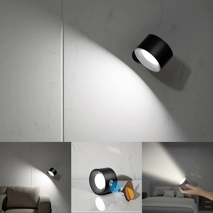 LED Væglamper, Væghængte Lamper med Genopladeligt Batteri, 3 Farvetemperaturer &amp; 3 Lysstyrkeniveauer, 360° Drejelig Magnetbold, Trådløse Væglamper til Studie, Læsning, Natbord