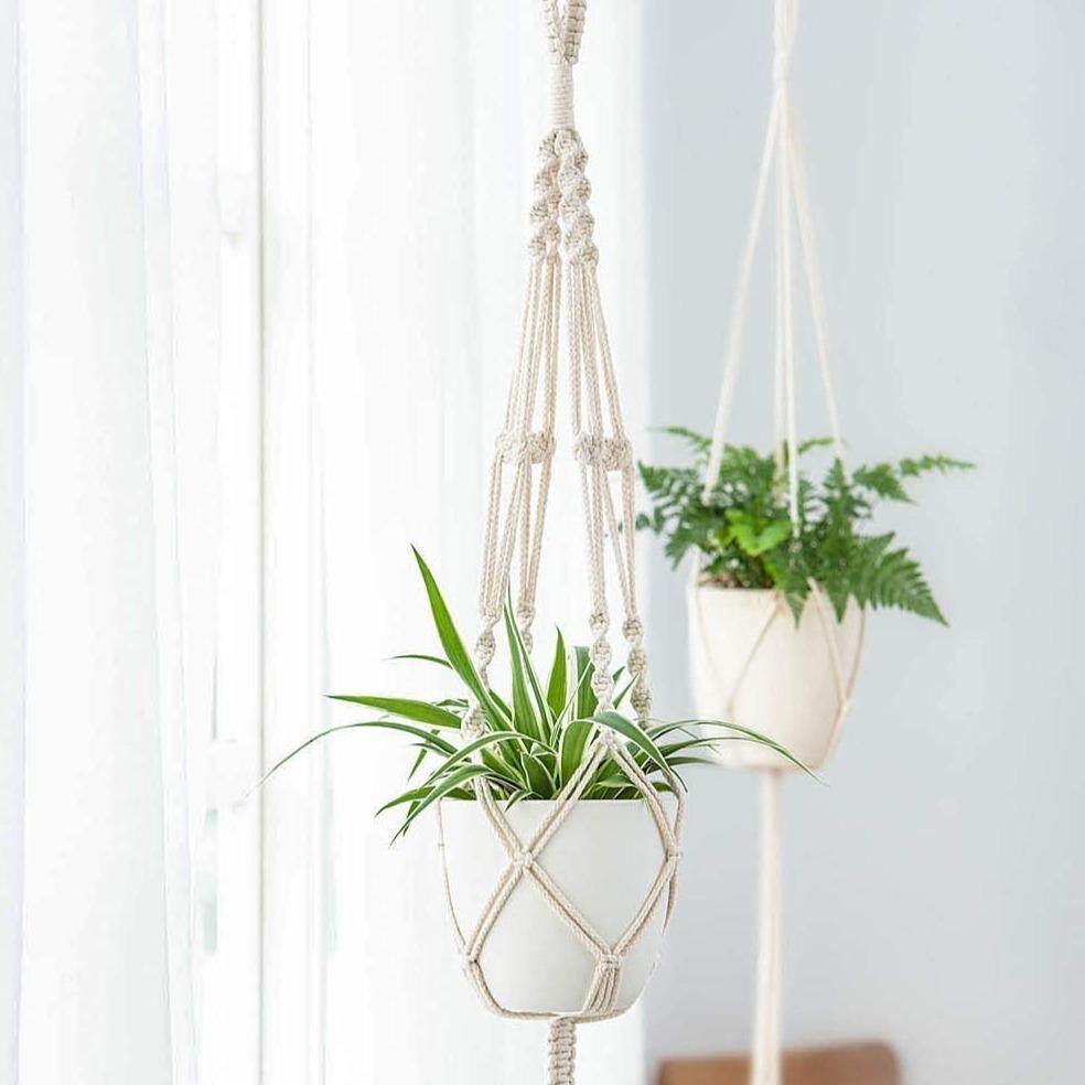 4-delt håndlavet Boho makramé planteophængsæt