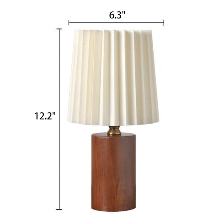 Vintage Koreansk Plisseret Kolonne Solid Træbase 1-Lys Bordlampe