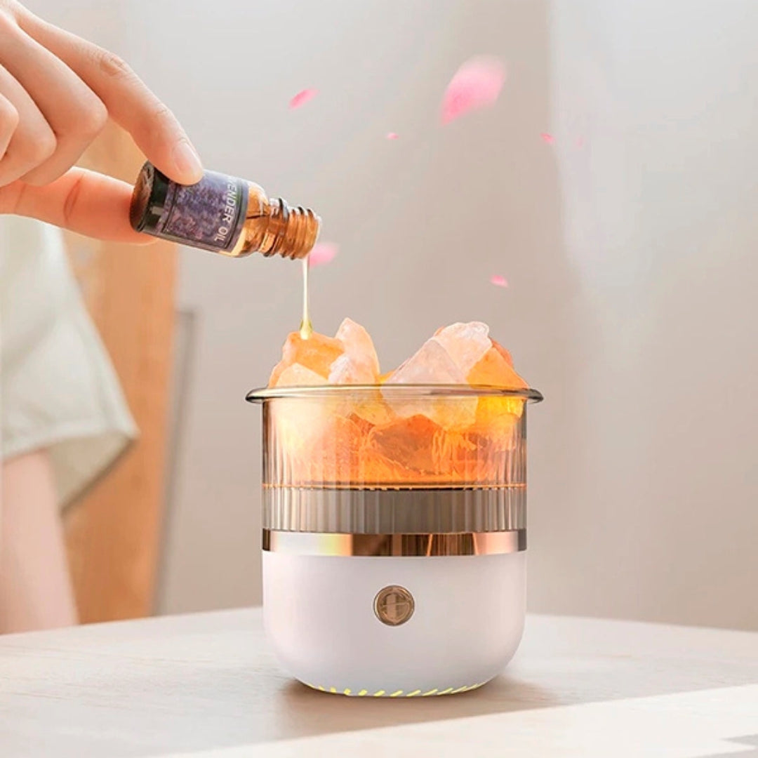 SereniGlow Krystal Salt Luftfugter | USB Aroma Diffuser – Nattelys &amp; Luftrenser – Til Afslapning, Stressaflastning &amp; Forbedret Luftkvalitet