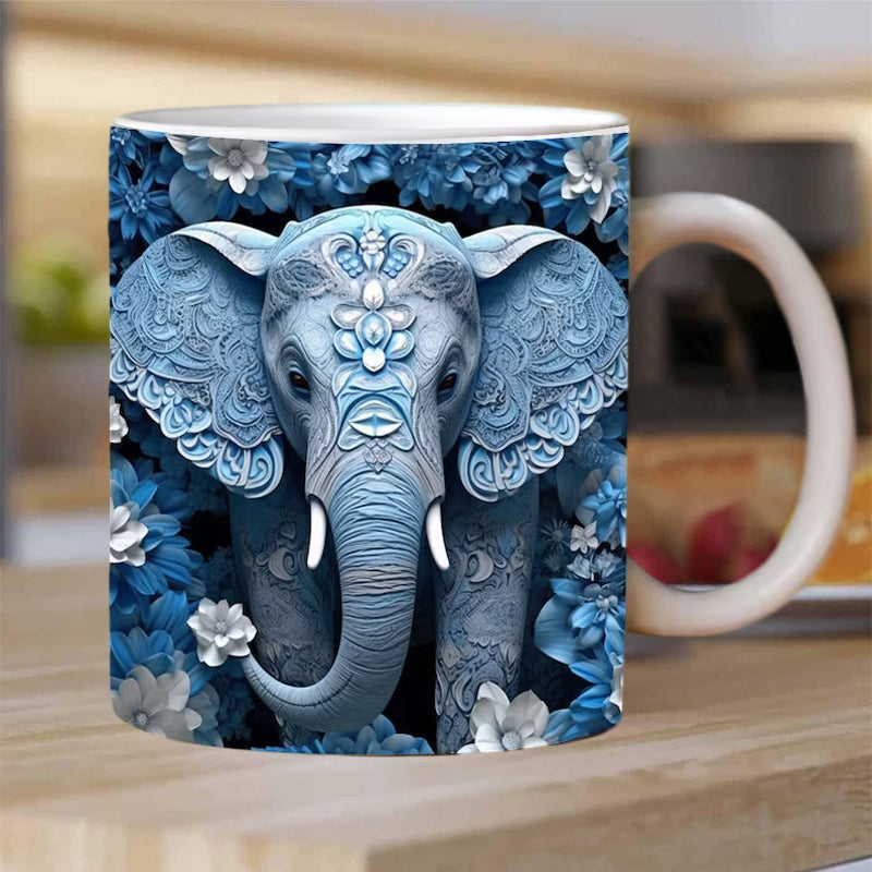 3D Elefant Blomster Krus