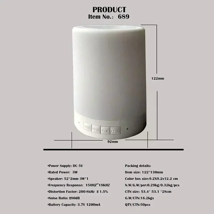 farverig LED Natlys Bluetooth Touchpad Trådløs Højttaler