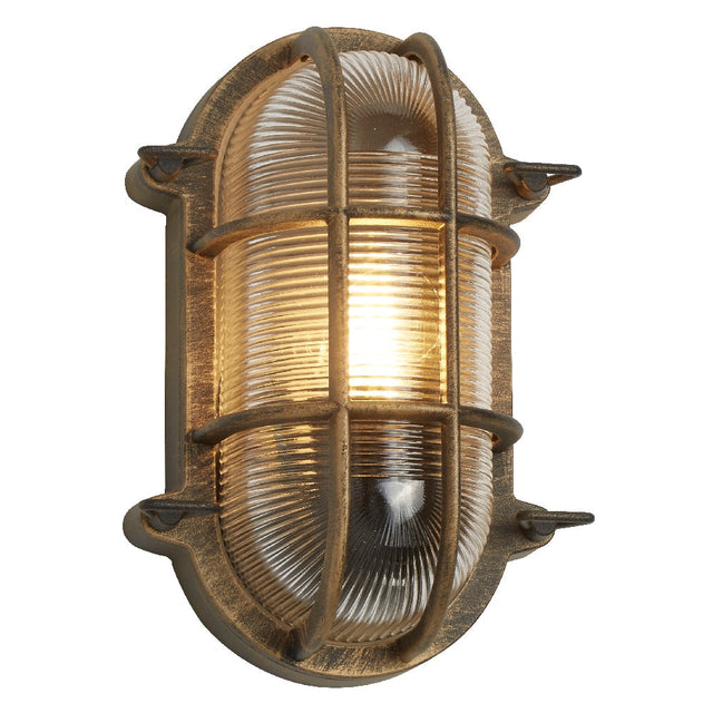 Antik Messing & Ribbet Glas Udendørs Vintage Oval Overfladelampe Væglampe 248mm