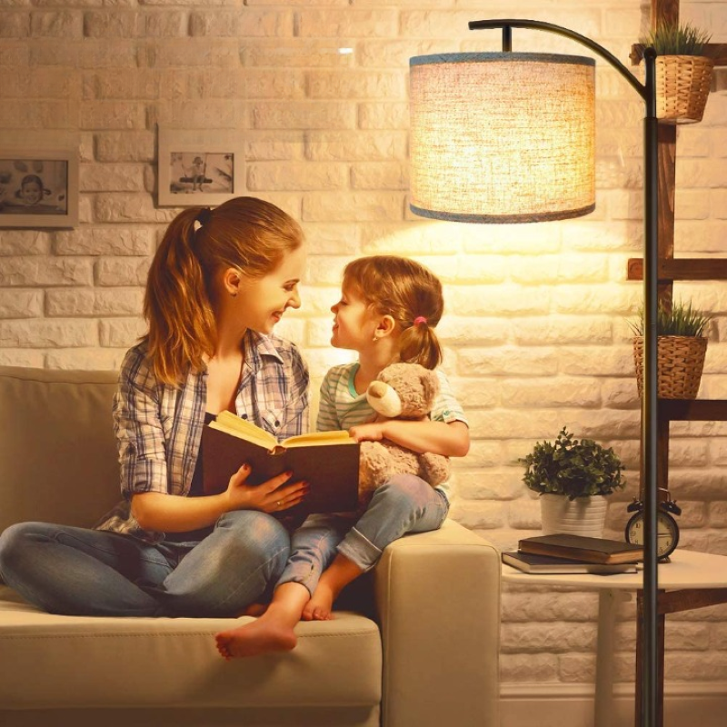 Gulvlampe med 3 farvetemperaturer LED-pære, høj industriel gulvlampe til læsning i soveværelse, kontor, hvid lampeskærm inkluderet