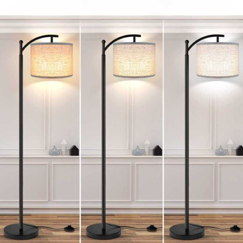 Gulvlampe med 3 farvetemperaturer LED-pære, høj industriel gulvlampe til læsning i soveværelse, kontor, hvid lampeskærm inkluderet