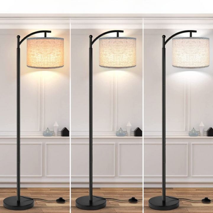 Gulvlampe med 3 farvetemperaturer LED-pære, høj industriel gulvlampe til læsning i soveværelse, kontor, hvid lampeskærm inkluderet