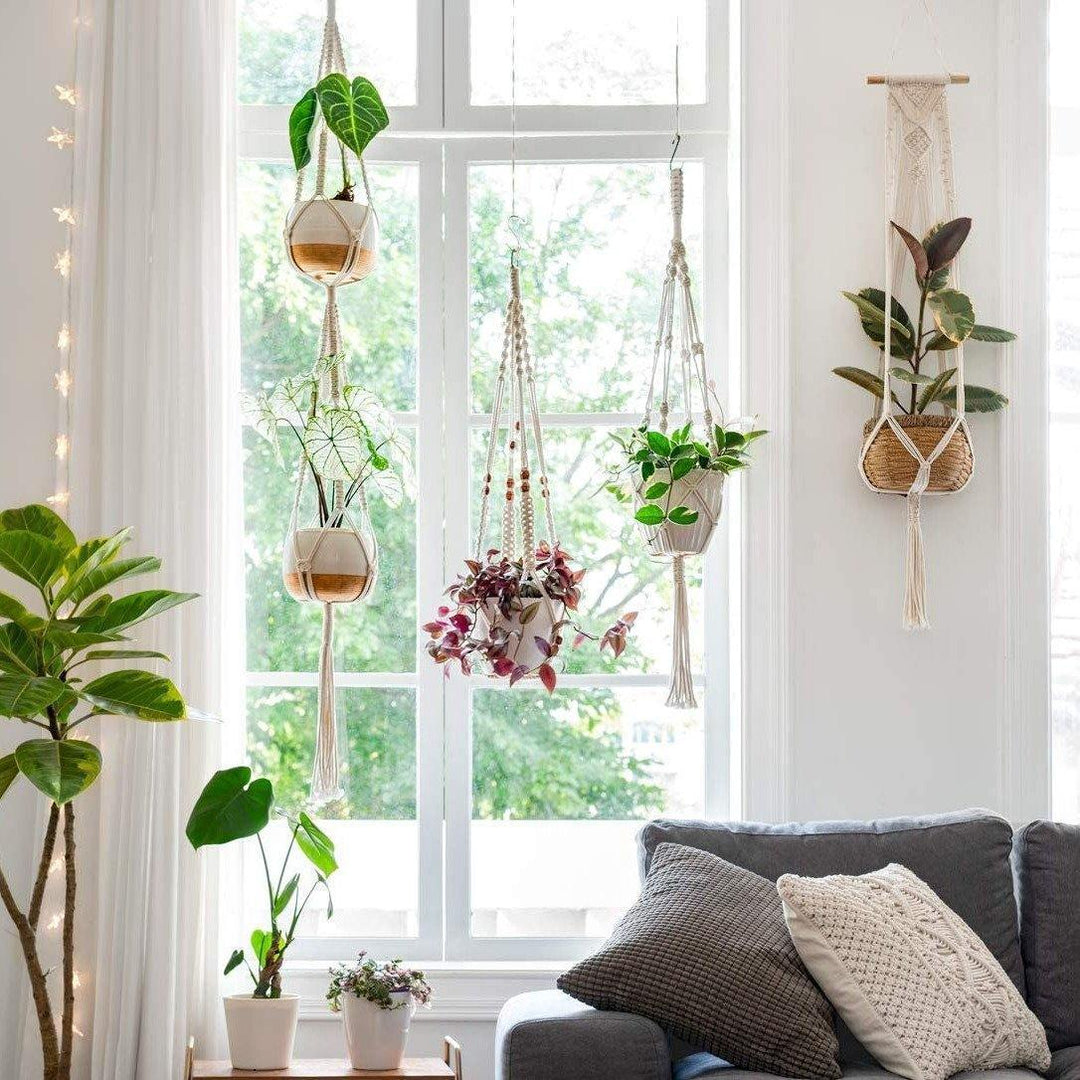 4-delt håndlavet Boho makramé planteophængsæt