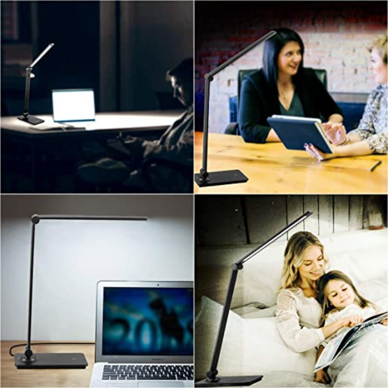LED skrivebordslampe, berøringskontrol skrivebordslampe med 3 lysstyrkeniveauer, dæmpbar kontorlampe med justerbar arm, foldbar bordlampe til skrivebord, soveværelse, natbord, kontor