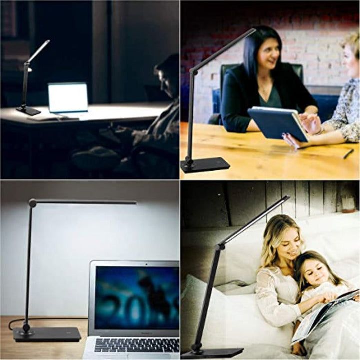 LED skrivebordslampe, berøringskontrol skrivebordslampe med 3 lysstyrkeniveauer, dæmpbar kontorlampe med justerbar arm, foldbar bordlampe til skrivebord, soveværelse, natbord, kontor