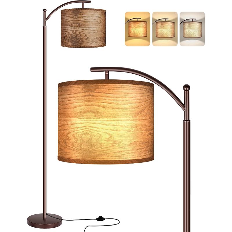 Gulvlampe med 3 farvetemperaturer LED-pære, høj industriel gulvlampe til læsning i soveværelse, kontor, hvid lampeskærm inkluderet