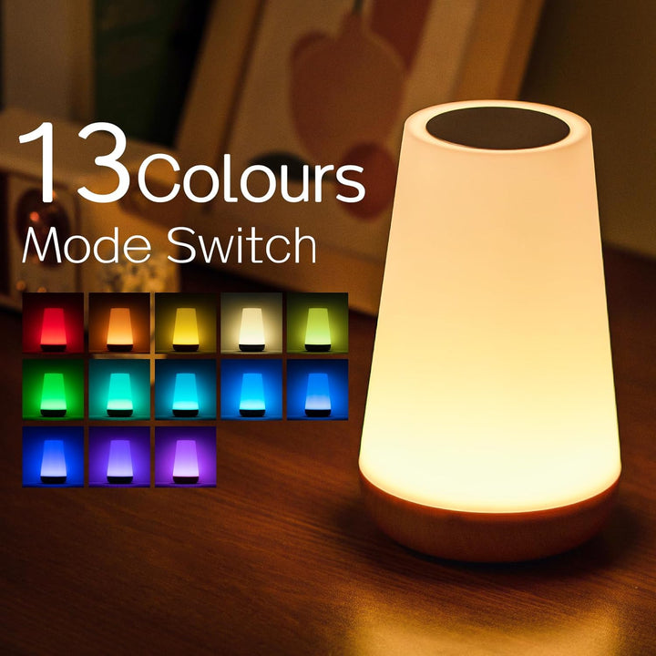Nattelys, LED Touch Natbordlampe, 13 RGB Farver Skiftende