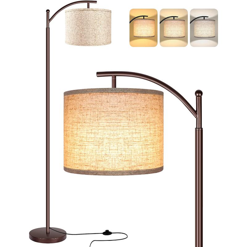 Gulvlampe med 3 farvetemperaturer LED-pære, høj industriel gulvlampe til læsning i soveværelse, kontor, hvid lampeskærm inkluderet