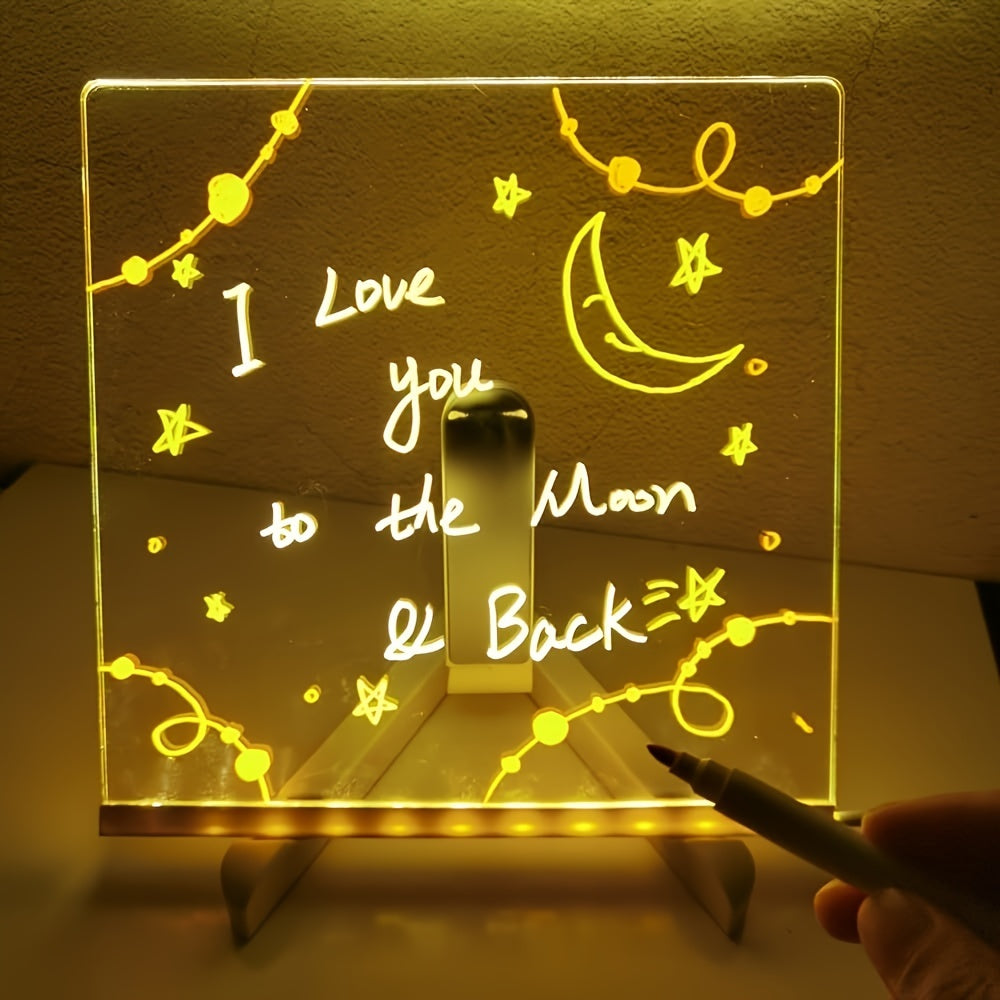 USB LED Noteboard med 12 farvede penne - Lysende beskedtavle til kontor og hjem