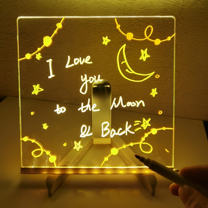 USB LED Noteboard med 12 farvede penne - Lysende beskedtavle til kontor og hjem