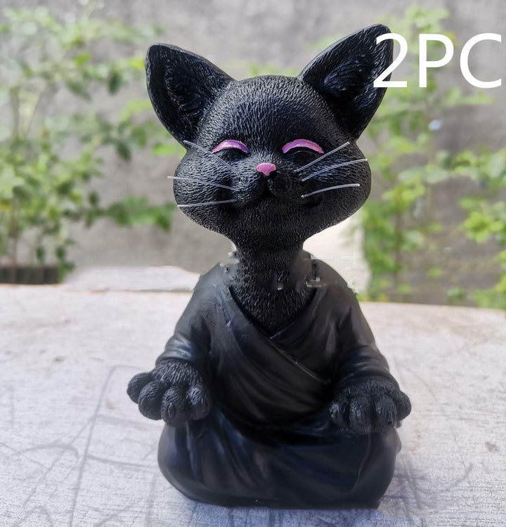 Legesyg Sort Buddha Kat Figur Meditation Yoga Samler Glad Kat Dekor Hjem Have Dekoration Have Ornament