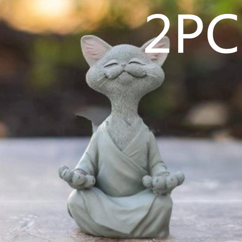 Legesyg Sort Buddha Kat Figur Meditation Yoga Samler Glad Kat Dekor Hjem Have Dekoration Have Ornament