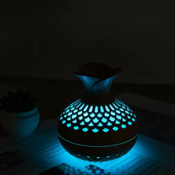 Aromaterapi luftfugter med LED – Diffuser i trælook &amp; natlys