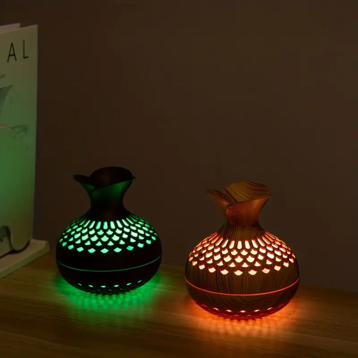 Aromaterapi luftfugter med LED – Diffuser i trælook &amp; natlys