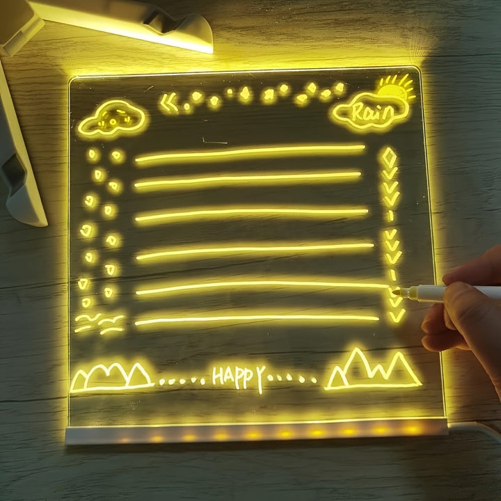 USB LED Noteboard med 12 farvede penne - Lysende beskedtavle til kontor og hjem