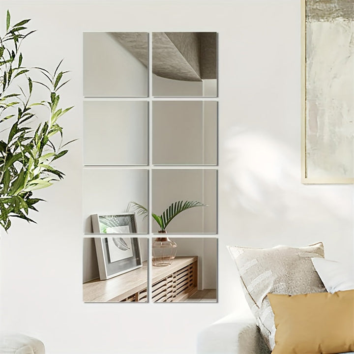 EleganceTiles - 8 Stilfulde Selvklebende Spej tiles til Hjemmedekoration