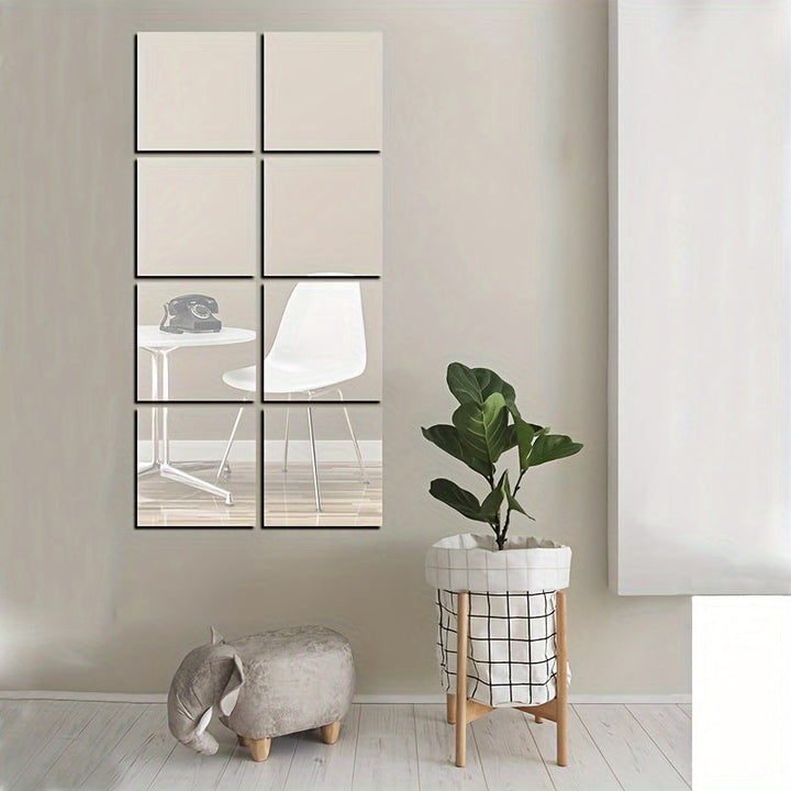 EleganceTiles - 8 Stilfulde Selvklebende Spej tiles til Hjemmedekoration