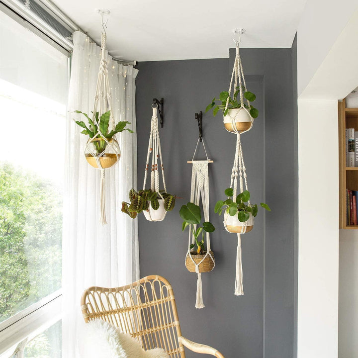4-delt håndlavet Boho makramé planteophængsæt