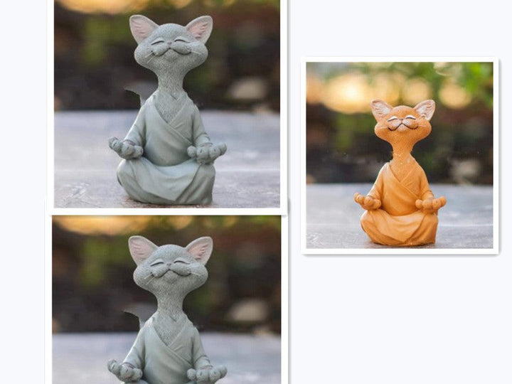 Legesyg Sort Buddha Kat Figur Meditation Yoga Samler Glad Kat Dekor Hjem Have Dekoration Have Ornament