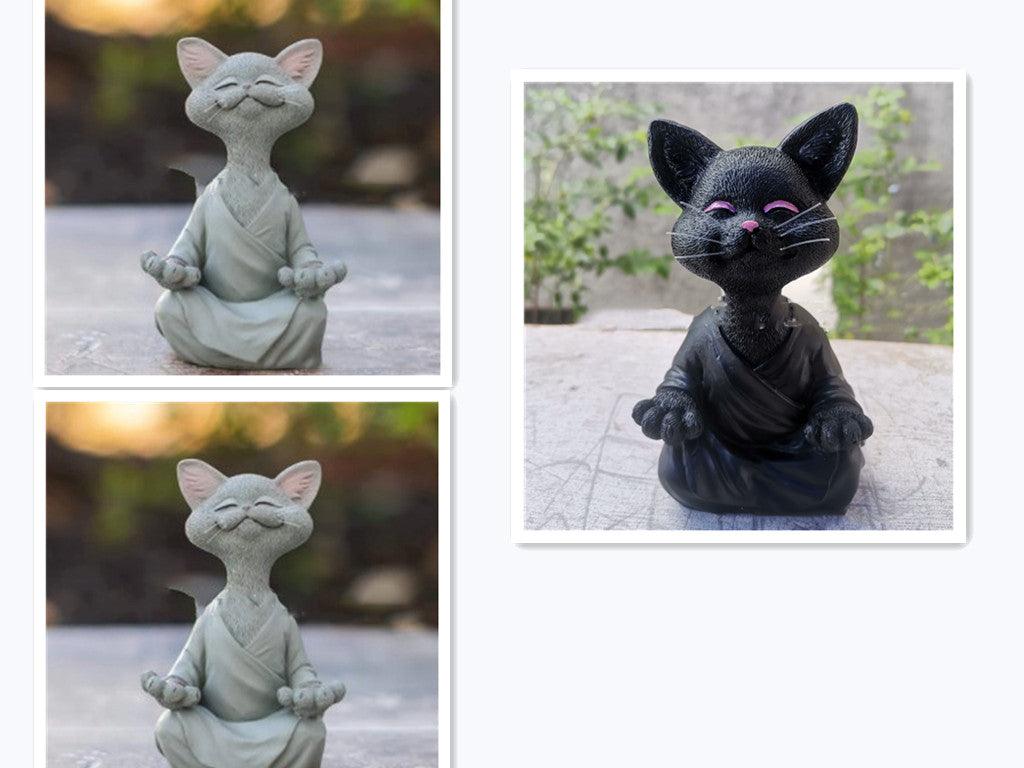 Legesyg Sort Buddha Kat Figur Meditation Yoga Samler Glad Kat Dekor Hjem Have Dekoration Have Ornament