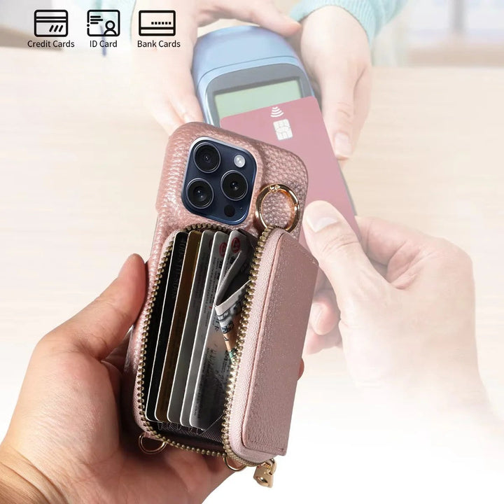 Premium Læder Multi-Funktion iPhone Cover med Anti-Degaussing Beskyttelse