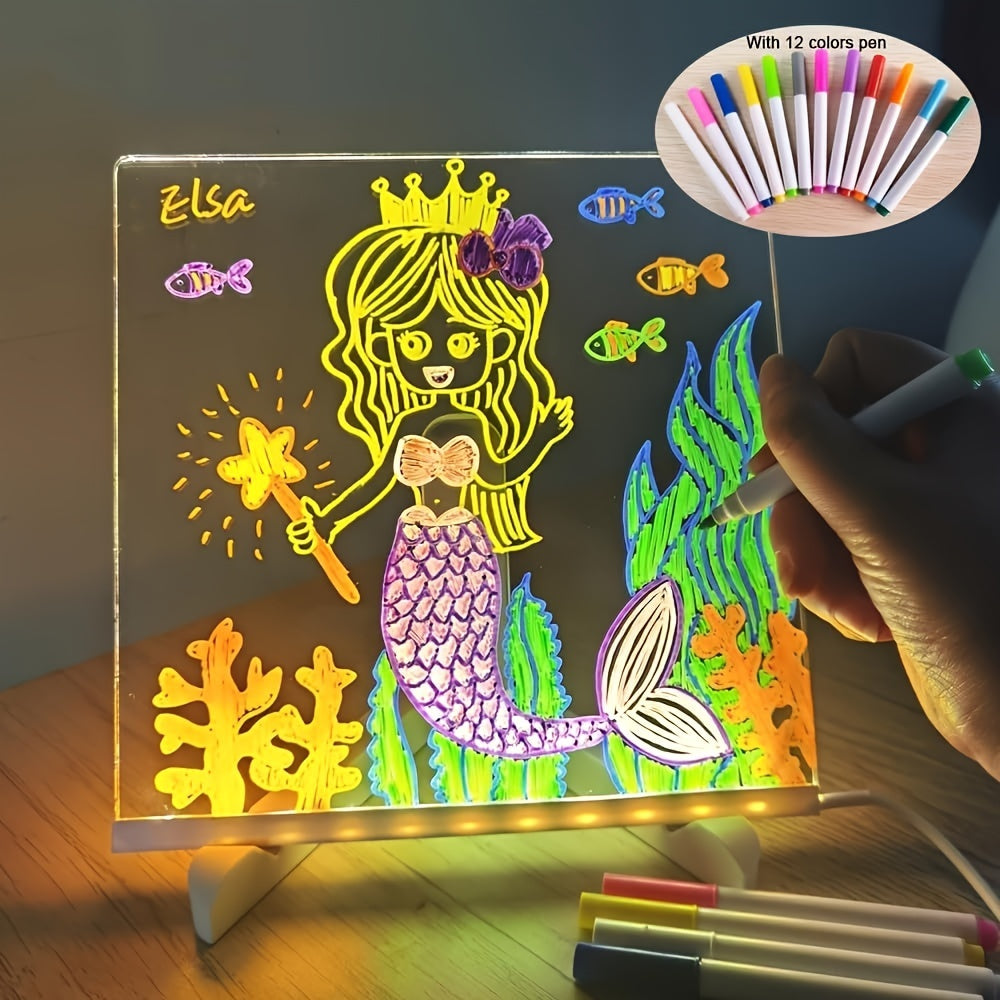 USB LED Noteboard med 12 farvede penne - Lysende beskedtavle til kontor og hjem