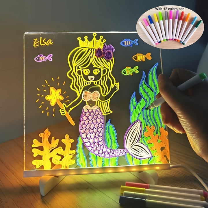 USB LED Noteboard med 12 farvede penne - Lysende beskedtavle til kontor og hjem